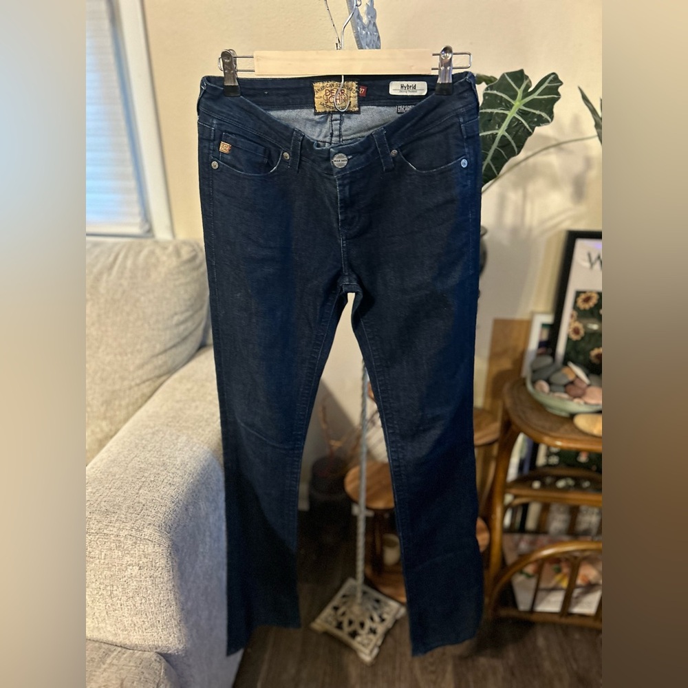 Dear John Hybrid Skinny Bootcut Dark Wash flap pocket Jeans Size 27 mid rise